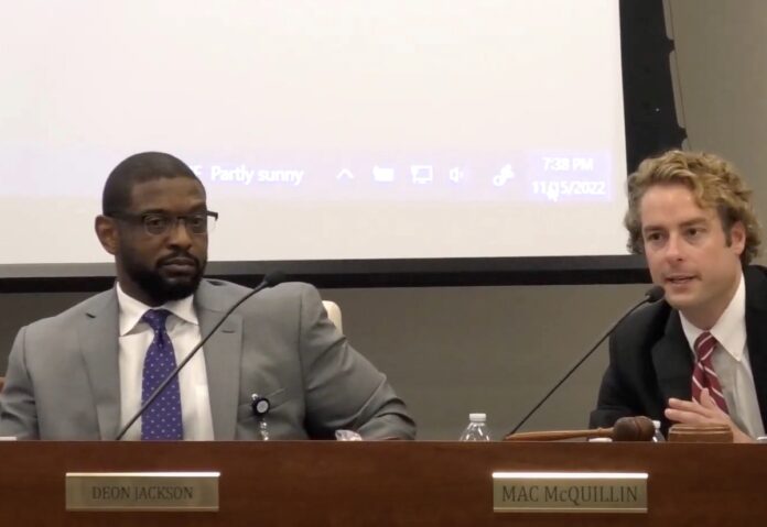 Berkeley County School District Superintendent Deon Jackson (left) was fired suddenly Tuesday following a motion made by school board chair Mac McQuillin, who was endorsed by the staunchly conservative Moms for Liberty in this fall's mid-term elections.